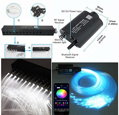 AZIMOM 16W Sound Activate 550pcs Fiber Optic Starlight Headliner Kit 0.03in 13.1ft Fiber Strands, Pure White Meteor Shooting Star Music Mode Remote APP Control Car Use Home Headliner Decor - size: 646pcs*0.03in*13.1ft