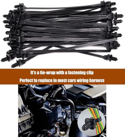 Push Mount Zip Ties, 8 inch Cable Zip Tie Black Wire Tie with Push Pin Fir Tree Zip for Indoor and Outdoor (80 Pack) - size: 8.3x0.2inch (80Pcs)