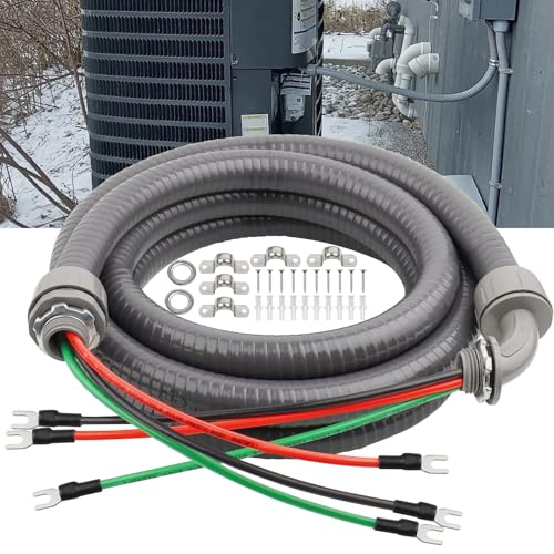 1/2Inch Power Whips Assembly, 8FT Nonmetallic Liquid Tight Flexible Conduit Wire with 3 Conductors 10 Gauge THHN Electrical Wires, A/C Hook-up Whip Kit Electrical Wire(8FTx1/2Inch) - color: Teminal, size: 8FT