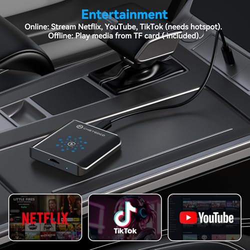 Magic CarPlay AI Box, Wireless CarPlay & Android Auto Adapter with Netflix/YouTube/TikTok, Plug & Play, Car Play Wireless Adapter Compatible with iPhone 7+/iOS 10+ & Android 11+ - color: Ink Black
