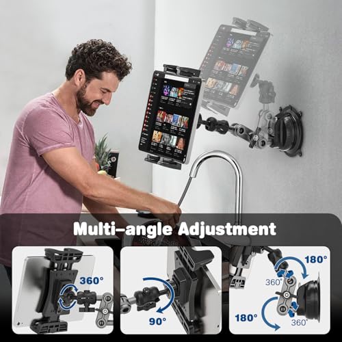 Tablet Mount, Car Tablet Holder Heavy Duty Super Suction Cup/Adhesive Base iPad Stand for Dash Windshield Wall Vehicle Desk, 360° Metal Bracket for 4.7-12.9" iPad Pro/Air/Mini/Galaxy