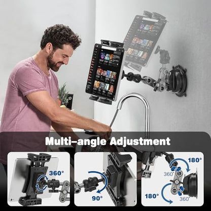Tablet Mount, Car Tablet Holder Heavy Duty Super Suction Cup/Adhesive Base iPad Stand for Dash Windshield Wall Vehicle Desk, 360° Metal Bracket for 4.7-12.9" iPad Pro/Air/Mini/Galaxy
