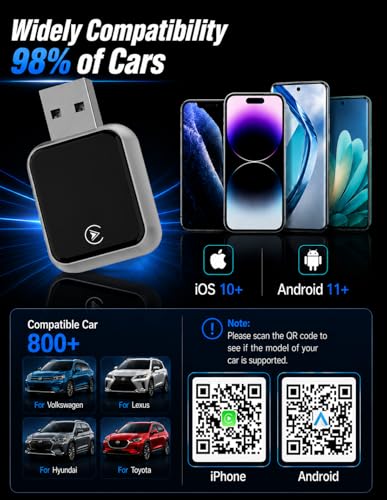 2026 Upgraded USB Wireless CarPlay Adapter for iPhone, Bluetooth 5.8 and Wi-Fi 6, Automatic & Zero-Delay Connection, Android auto Carplay Wireless Adapter for Android and iOS Systems. (Light Gray) - color: light gray