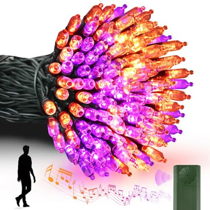 Tcamp Battery Operated Halloween Lights Motion Activated Sync with Music - color: Orange + Purple, size: 33ft 100LED