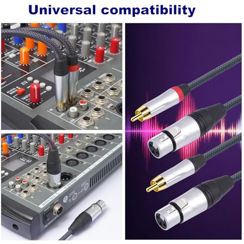 3Feet RCA Male to 3Pin XLR Female Audio Cable,Balance XLR Female to RCA Unbalanced Mixer Amplifier Audio Cable,24K Gold-Plated Plug/Heavy-Duty zinc Alloy Shell/Braided Shielded Cable-2 Pack - color: RCA M To XLR F, size: 3FT