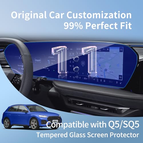 Tempered Glass Screen Protector for 2025 2026 2027 Audi Q5/SQ5 Integrated - color: For 25-26 Audi Q5/SQ5 AIO Blue