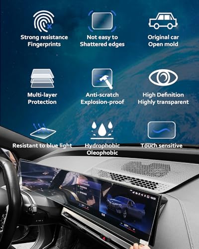Tempered Glass Screen Protector Film Compatible With BMW 3/4/5/7 Series G60 G30 G20 G22 X3 X5 X6 X7 iX i3 i4 i7 M3 M4 14.9"+12.3" Screen, Digital Instrument Cluster Screen GPS Touch Screen (Not for X1 iX1)