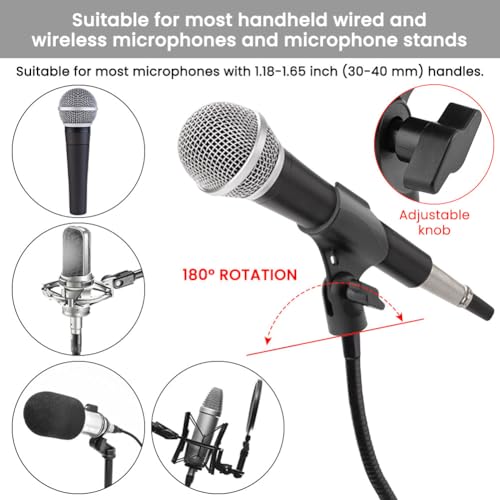 2 Pcs Microphone Clip, Adjustable Mic Clips for Stands With 5/8" to 3/8" Copper Screws, Flexible Mic Adapter Desk Universal Microphone Stand Adaptor(COLOR:black)