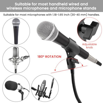 2 Pcs Microphone Clip, Adjustable Mic Clips for Stands With 5/8" to 3/8" Copper Screws, Flexible Mic Adapter Desk Universal Microphone Stand Adaptor(COLOR:black)