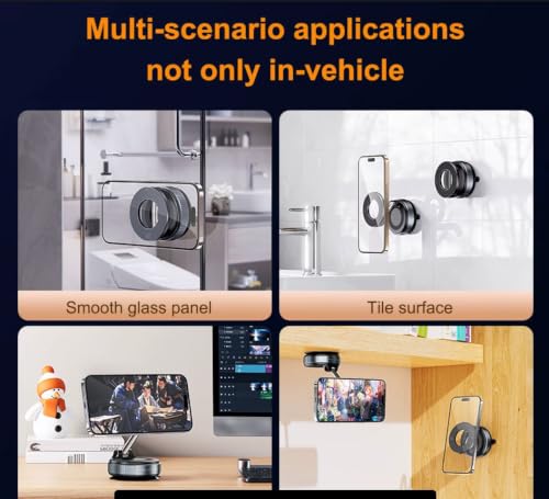 Magnetic Car Phone Holder for MagSafe, 2026 Upgraded Vacuum Suction Car Mount, Strong Magnetic Dashboard & Windshield Phone Holder, 360° Adjustable for iPhone 12–17 Series