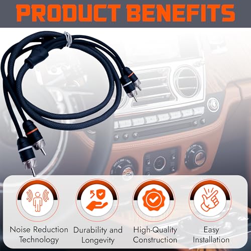 Elite Audio Premium Series 3ft. 2-Channel Car Audio RCA Cable – Double Shielded, Oxygen Free Copper, Noise Reducing Audio Cable for Amplifiers, Subwoofers, Speakers, and Processors – PRM3 - size: 3' (ft), style: 2-Channel