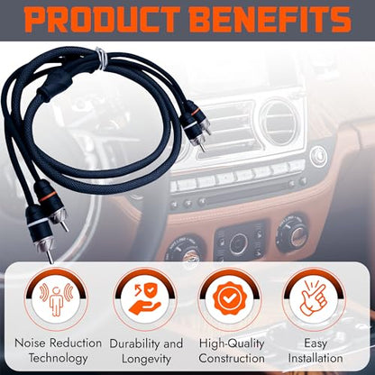 Elite Audio Premium Series 3ft. 2-Channel Car Audio RCA Cable – Double Shielded, Oxygen Free Copper, Noise Reducing Audio Cable for Amplifiers, Subwoofers, Speakers, and Processors – PRM3 - size: 3' (ft), style: 2-Channel