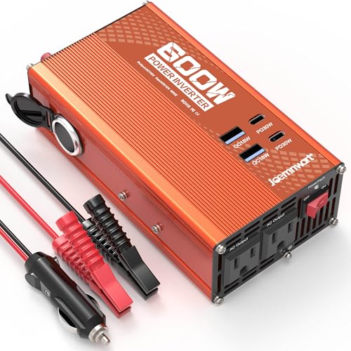 600W Power Inverter DC 12v to 110v AC Car Plug Adapter with [30W PD USB-C] & [18W QC USB-A] Fast Charging Ports, Dual AC Outlets, and Cigarette Lighter Socket for Vehicles - size: 600W