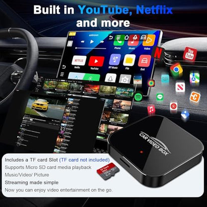 Wireless Carplay Adapter with YouTube, 2025 Carplay Wireless Adapter & Android Auto Dongle Easy to Setup,5GHz WiFi,Video Box Convert Wried to Wire Less Car Play Stream to Your Car