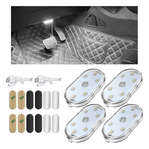 KVAEY 4 PCS Car LED Lights Interior Wireless, 7 Colors Magnetic Auto Ambient Light with 6 Bright LED Lamp Beads, Portable USB Rechargeable Vehicle Interior Led Night Light (White, Magnetic, 4pcs) - color: White, Magnetic, size: 4pcs