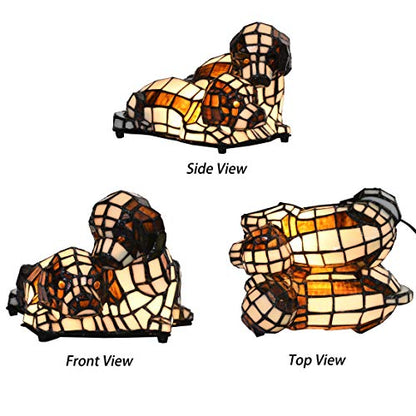 Bieye L10772 Dogs in Love Tiffany Style Stained Glass Accent Table Lamp Night Light for Bedside Living Room Bedroom Animal Pet Lovers Home Decoration