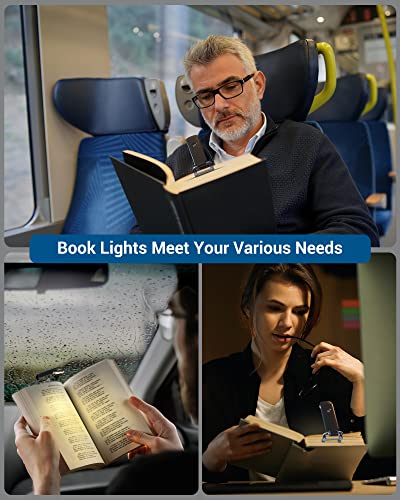 DEWENWILS USB Rechargeable Book Light for Reading in Bed, Warm White, Brightness Adjustable, LED Clip on Book Reading Lights, Perfect for Bookworms, Kids, Black - color: Black