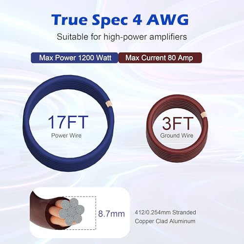 4 Gauge Complete Amp Wiring Kit, Premium Car Amplifier DIY Installation Kit, 1200W High Power CCA Cable with Fuse Holder& Full Accessories for Car Truck/RV/ATV Audio Systems Radio Subwoofer Speaker - style: 4-Gauge Kit