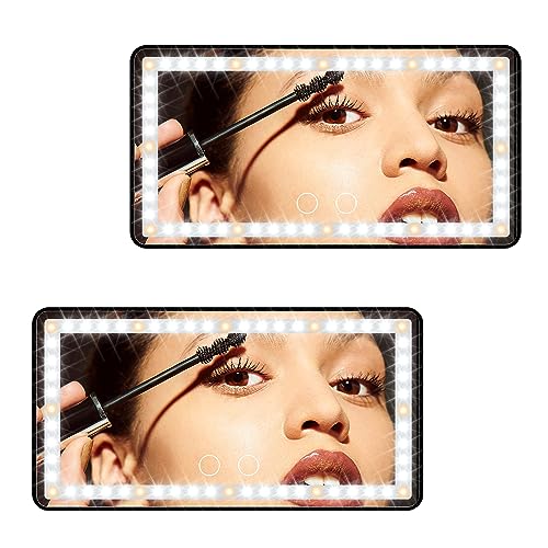 Car Sun Visor Vanity Mirror with Lights, 2PC Rechargeable Car Makeup Mirror - color: 2Pack Black
