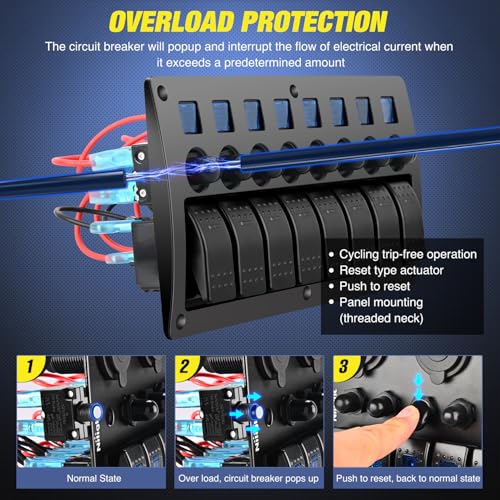 Nilight 8 Gang Rocker Switch Panel w/Circuit Breaker Pre-Wired - color: Blue, size: 8 Gang (No USB)