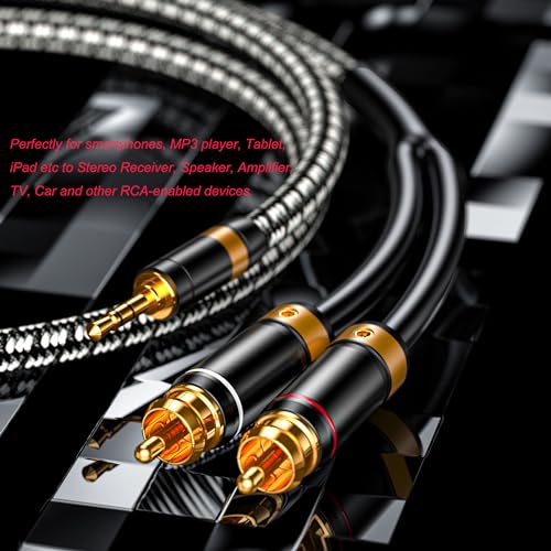 Audiophile RCA Cable, [1M/3.2Feet, Silvered-Plated Copper core] 3.5mm Male to 2RCA Male Stereo Audio Adapter Cable with Outer diameters 6.5mm for Smartphones, Tablets, Speakers, HDTV - size: 3.2 Feet (1M), style: Straight 3.5mm to 2 RCA