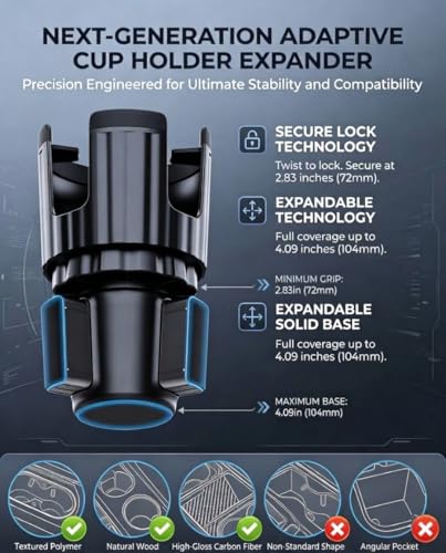 2-in-1 Cup Holder Tablet Mount Expander, 15" Adjustable Arm & 360° Rotation Heavy Duty Car Tablet Holder for iPad iPhone Smartphones, Universal Fit for Most Bottles in Car SUV Truck