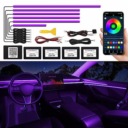 Acrylic Interior Car LED Strip Light with Wireless APP, RGB 6 in 1 with 175 inches 593 LEDs Fiber Optic Ambient Lighting Kits, 16 Million Colors Sound Active Function Car Neon Lights - size: RGB Kit - 6 in 1