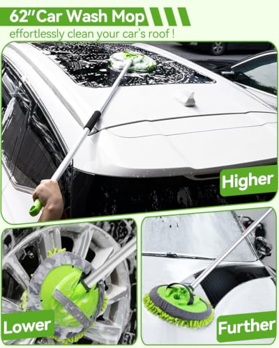 8Pcs Car Wash Kit, 62’’ Car Wash Brush with Long Handle, Microfiber Carwash Kit Set, Car Washing Supplies for Cars RV Truck Exterior - color: Car Wash Kit