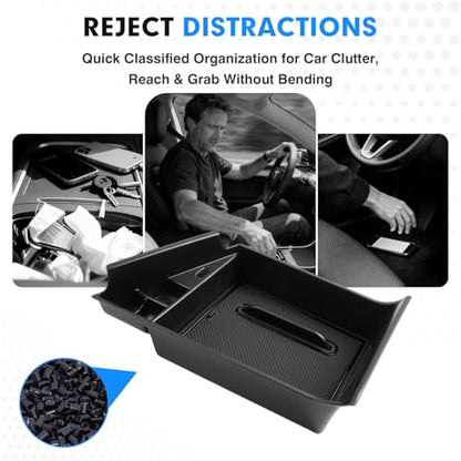 Autorder Center Console Organizer for 2021-2026 Hyundai Elantra Accessories Armrest Storage Box Secondary Insert Tray with Black & Blue Non-Slip Silicone Mats (NOT Fit Manual Hand Break Models) - size: 2021-2026 Hyundai Elantra