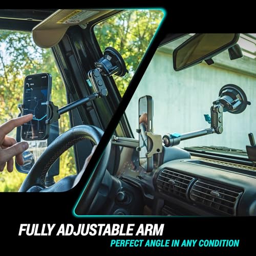 CARMOUNT TitanX100 Long – Truck Phone Mount – Heavy Duty Metal Phone Holder, Suction Cup Phone Mount for Car, Windshield Mount Cell Phone Holder for iPhone, Android, GPS & All Devices - style: TitanX100 Long