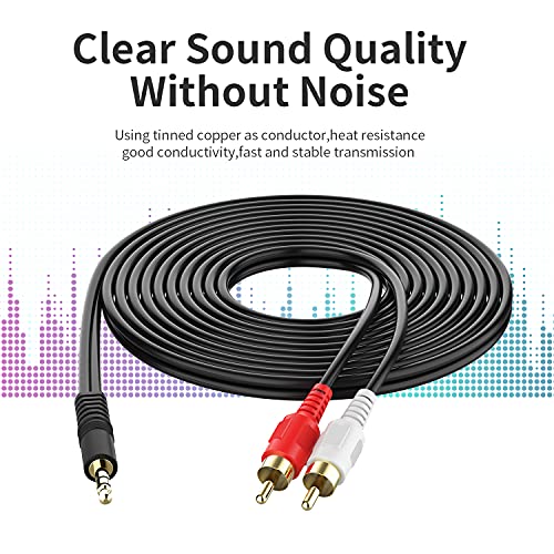 3.5mm to RCA Cable 10ft 3.5mm TRS Male to 2RCA Male Stereo Y Splitter RCA Cord Compatible with Echo Dot, Smartphone, MP3, Tablet, Stereo Receiver, Car, Speaker, HDTV ect. - size: 10FT