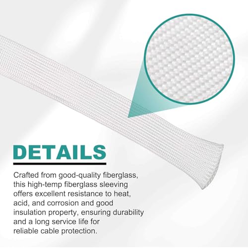 HARFINGTON Braided Sleeving 6.6ft x 3/4" High Temp Fiberglass Braid Cable Sleeve for Automotive Home Office Cables Video Cord Management Cable Protection - size: 6.6ft x 3/4"