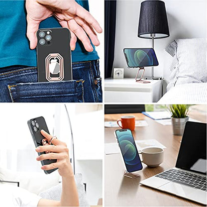 Phone Ring Holder Finger Kickstand, 360° Rotation Metal Phone Grip for Magnetic Car Mount Foldable Cell Phone Stand Compatible with Most Smartphones - color: Silver Rose Gold