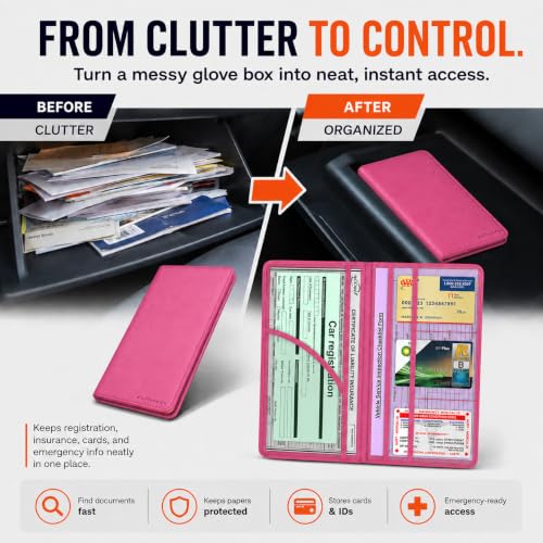 Car Registration and Insurance Card Holder, Pink Premium PU Leather Folder - color: Pink