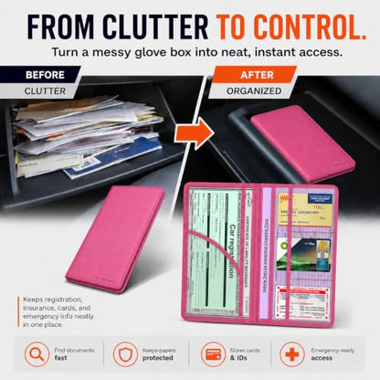 Car Registration and Insurance Card Holder, Pink Premium PU Leather Folder - color: Pink