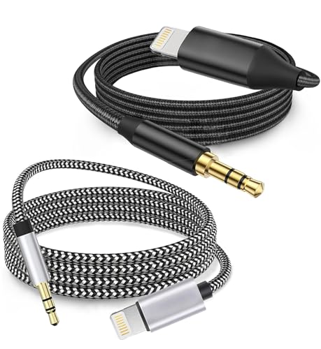 Apple MFi Certified Aux Cord for iPhone, Lightning to 3.5mm Jack Nylon Braided Audio Cable for iPhone 14 13 12 11 XS XR X 8 7 6 iPad to Car/Home Stereo/Headphone/Speaker (Silver-Black 2Pack) - color: Silver-Black 2Pack