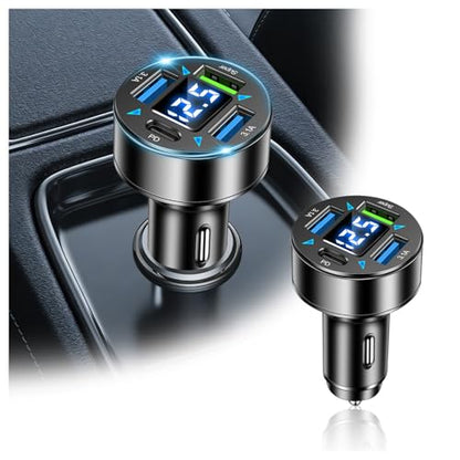 4 Ports Car Charger Adapter,12V/24V Car Cigarette Lighter USB Charger Including 3.1A/PD/Super Fast Charging Ports,Upgraded Cars Phone Chargers with LED Voltage Display & Soft Light