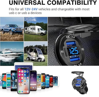 1 Pack 12V USB Outlet, Waterproof Marine USB Port with Voltmeter - color: Pack of 1