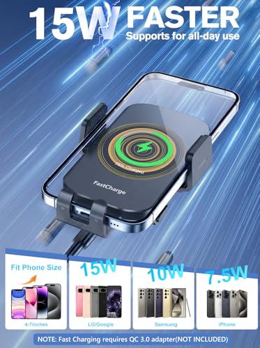 Wireless Car Charger, 15W Fast Charging Auto-Clamping Phone Holder Phone Mount【Windshield+Vent+Dash】 Car Accessories for Women Men fit for iPhone 17 16 15 14 13 12 Pro Max 11 XR XS, Samsung Galaxy - color: Black