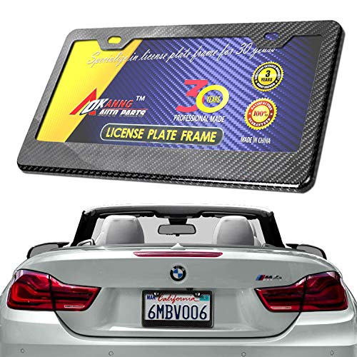 BGGTMO Carbon Fiber License Plate Frame - 100% Real Carbon Fiber Overlays Stainless Steel License Plate Frames | Stainless Steel Anti-Theft License Plate Screws | 1PC Black Gloss Plate Frame - color: Real Carbon Frame-Wide Edge