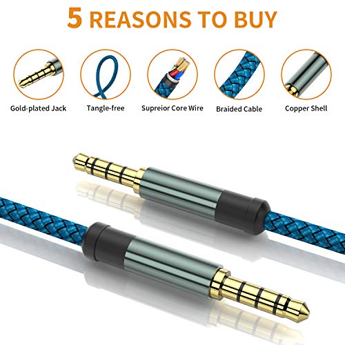 MCSPER 2 Pack TRRS 3.5mm Audio Cable, 5Ft 4-Conductor (4 Pole) with Mic[Microphone Compatible] Nylon Braided Aux Cord Compatible Car Home Stereos,Speaker,Headphones,Sony(Blue) - size: 5 Feet
