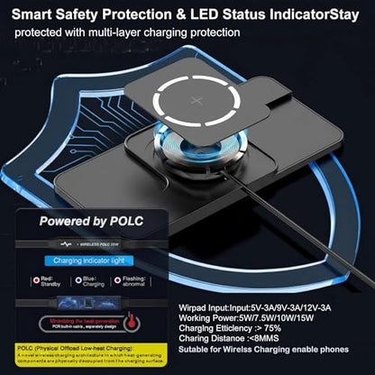 Wireless Charger Car Magnetic Charging pad Fast Wireless Phone Charger Cell Phone Cordless Charging mat Compatible with iPhone 16/15/14/13/12, Airpods Earbuds(C11MAG)