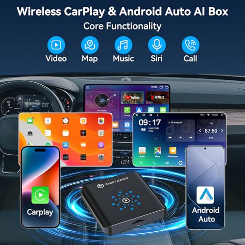 Magic CarPlay AI Box, Wireless CarPlay & Android Auto Adapter with Netflix/YouTube/TikTok, Plug & Play, Car Play Wireless Adapter Compatible with iPhone 7+/iOS 10+ & Android 11+ - color: Ink Black
