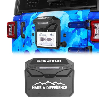 Hooke Road JL Spare Tire Delete License Plate Relocation w/3rd Brake Light for 2018-2025 Jeep Wrangler JL JLU, Tailgate Vent Cover Retains OEM Backup Camera