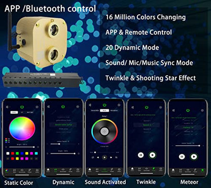 AZIMOM Bluetooth Dual-Port 20W Twinkle Fiber Optic Lights Meteor Shooting Star Ceiling Lighting Kits Mixed 860pcs*13.1ft Fiber Strands RGBW Music Remote APP Control Light Source Home Car Ceiling Décor - size: Meteor+860pcs*(0.03+0.04+0.06)in*13.1ft