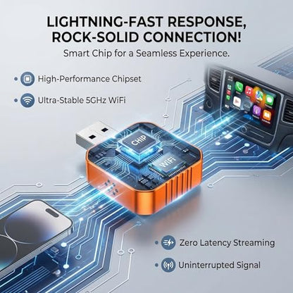 2026 Wireless CarPlay Adapter, Upgraded Wired to Wireless, Supports CarPlay & Android Auto, Plug and Play, Fast Auto Reconnect, Stable Contrl, Zero Lag, Heat Dissipation, Noiseless Car Use - color: Orange