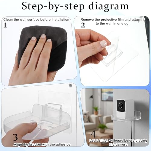 4 Pack Adhesive Security Camera Wall Mount, Universal Transparent Monitor Wall Mount Brackets with Cable Clips Versatile Surveillance Holder Self Adhesive Small Walls Shelf for Bedroom Kitchen Living