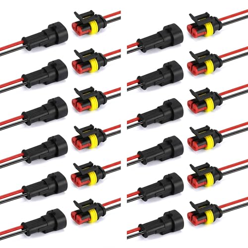 12 Kit 2 Pin Waterproof Connectors 16AWG 2 Wire Connectors Automotive Plugs
