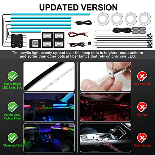 Acrylic Interior Car LED Strip Light with Wireless APP, RGB 22 in 1 with 175 inches 593 LEDs Fiber Optic Ambient Lighting Kits, 16 Million Colors Sound Active Function Car Neon Lights - size: RGB Kit - 22 in 1