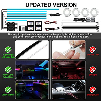 Acrylic Interior Car LED Strip Light with Wireless APP, RGB 22 in 1 with 175 inches 593 LEDs Fiber Optic Ambient Lighting Kits, 16 Million Colors Sound Active Function Car Neon Lights - size: RGB Kit - 22 in 1